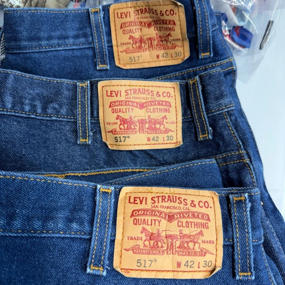 (LOT OF 3) VTG Y2K Levis 517 Boot Cut Mens‎ 42x25 Dark Wash Denim Blue Jeans